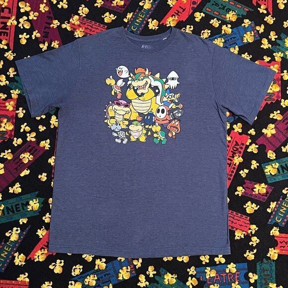 ‘17 Super Mario ‘Bowser & Team’ Dark Blue Graphic Tee Shirt / Size 2XL - Picture 1 of 5